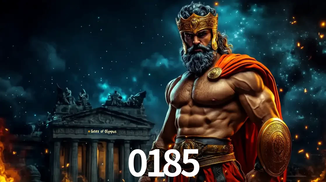 O poderoso Zeus do jogo de slot Gates of Olympus em frente ao seu templo, pronto para lançar multiplicadores divinos e prêmios épicos no cassino online 0185.