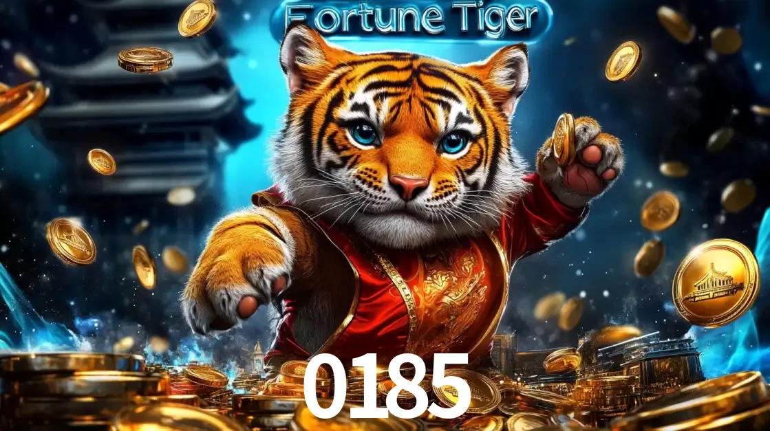 Imagem promocional do jogo de slot Fortune Tiger, com um tigre majestoso em traje tradicional cercado por uma fortuna em moedas de ouro, disponível agora no cassino 0185.